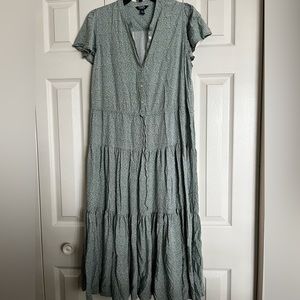 Chaps green with white floral printed dress size large